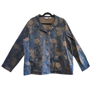 Caffe Marrakesh, Women's XL Floral Print, Button Front Jacket Blue,Tan, Dk Teal